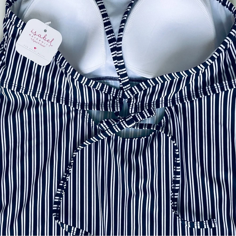 Ingrid & Isabel Maternity Tankini Womens Size L Striped Built-In Bra Stretch - Picture 6 of 11